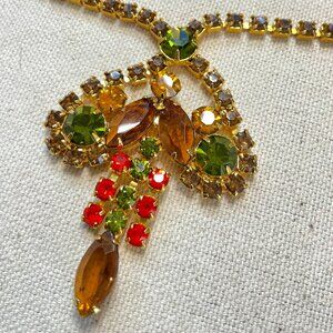 1960s Rhinestone Statement Necklace – Autumn Jewel Tones, D&E Style